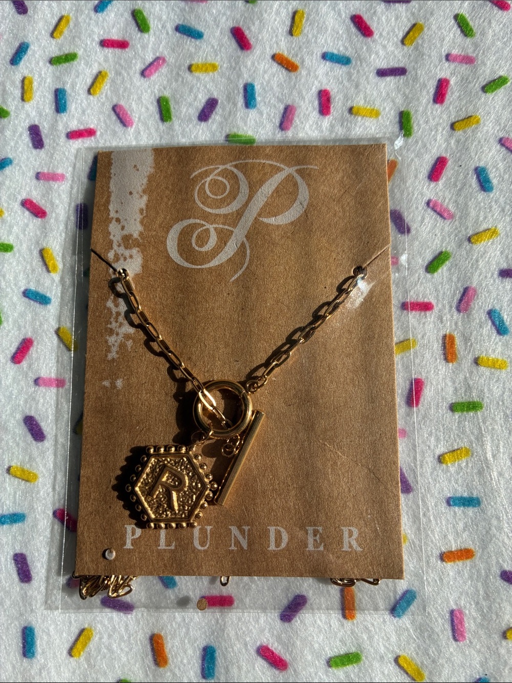 Plunder Gold Hexagon Toggle Charm Necklace